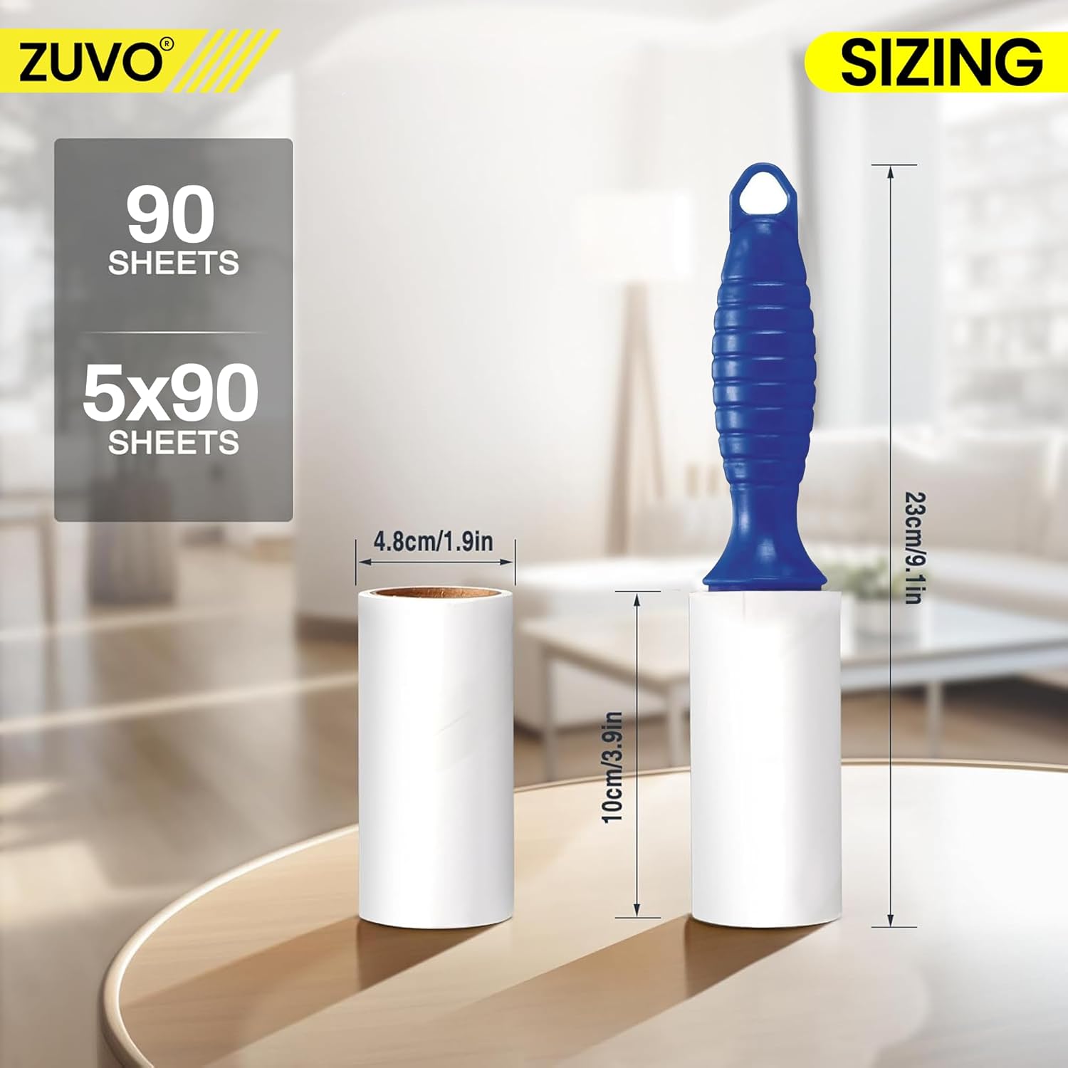 Lint Roller with 2 Handles & 5 Refills, Pet Hair Remover for Cats and Dogs, Extra Sticky Hair Remover, Reusable Lint Roller for Clothes & Furniture, Efficient Hair Removal - Zuvo