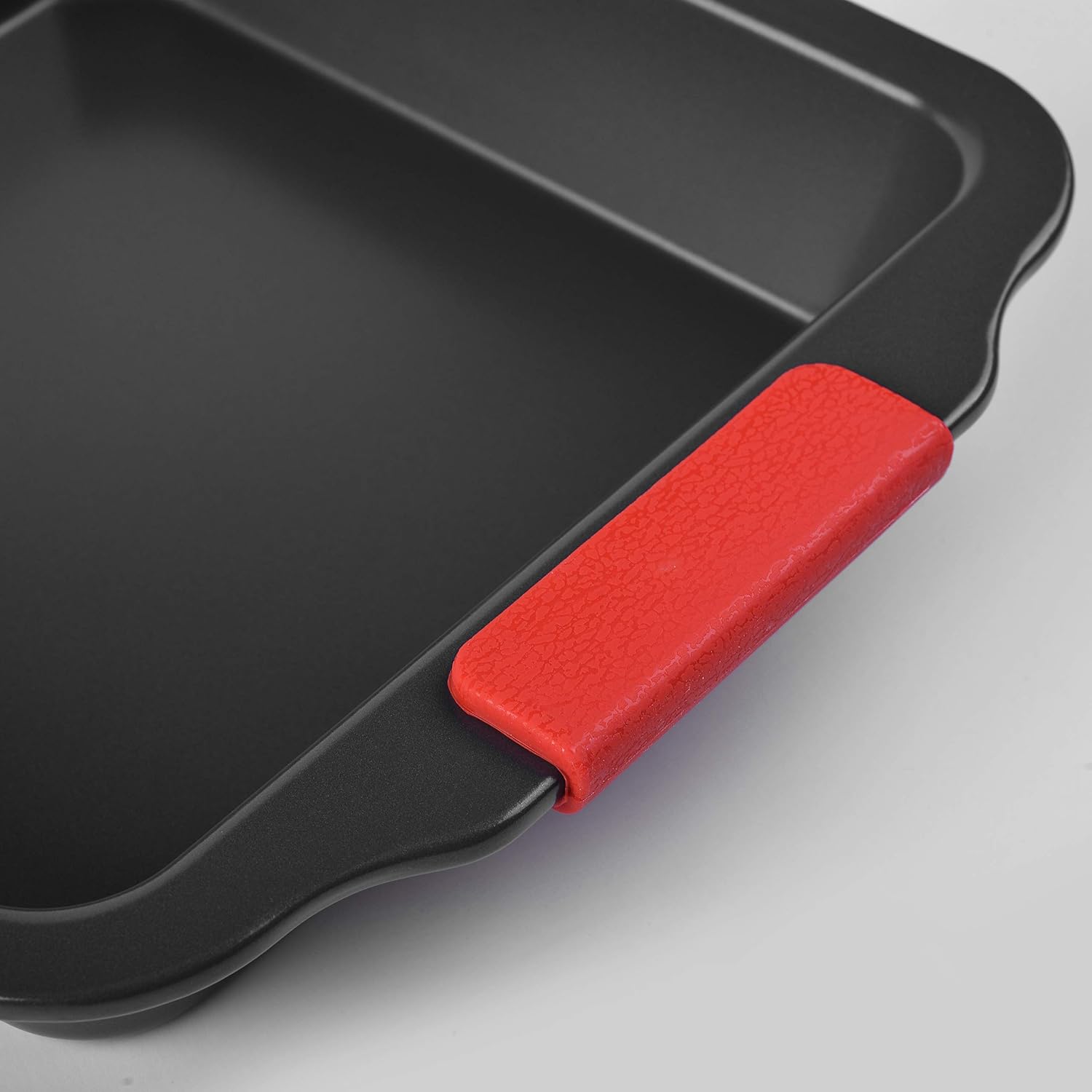 Zuvo Non-Stick Cake Tray with Red Silicone Handles | Large Baking Case for Mould Equipment Bakeware Used for Egg Cupcake mini Lasagne Cups Baked Oatmeal Cups (Black)