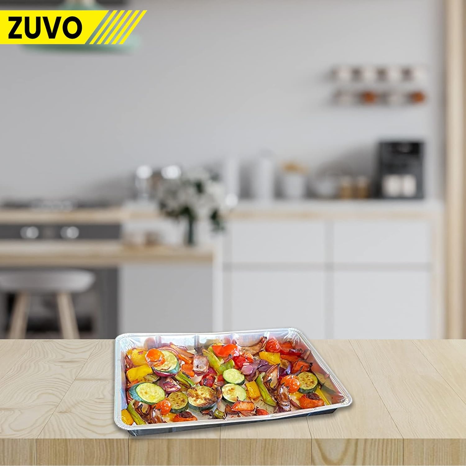 Zuvo Aluminium Foil Baking Trays - (10 Pack) - 32cm x 20cm x 3.3cm - Foil Trays for Cooking, Freezing, Serving and Storing Tray - Oven Baking Trays