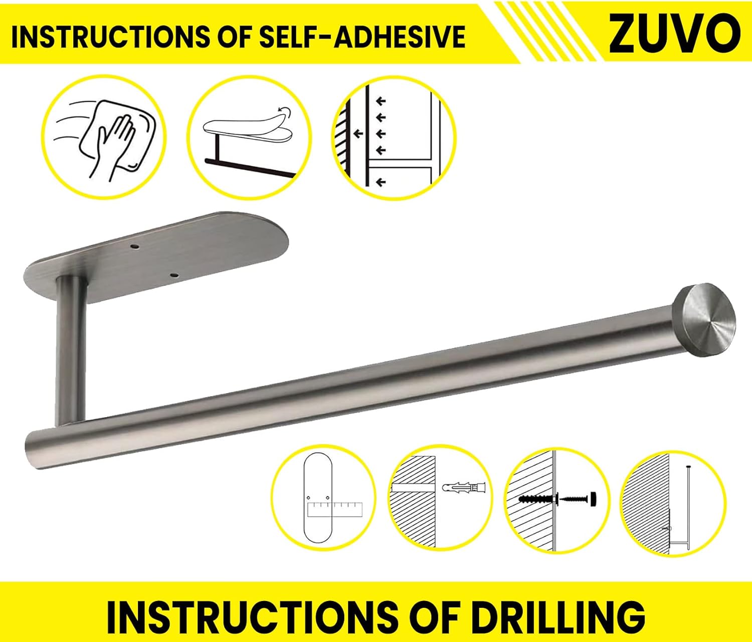 Zuvo Under Cabinet Kitchen Roll Holder – 30cm Stainless Steel Silver
