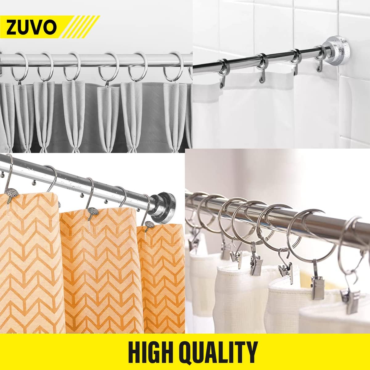 Tension Rod for Curtain - Extendable upto 116-158 cm - No Drill & Rust Proof Shower Curtain Rods for Bathroom - Silver Curtain Pole