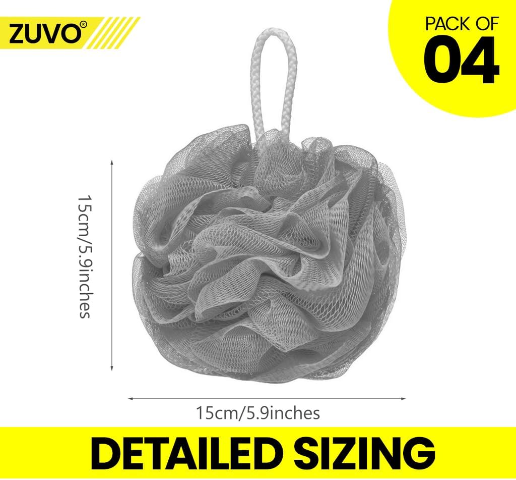 Zuvo Loofah Bath Sponge 4-Pack Soft, Durable Shower Puffs