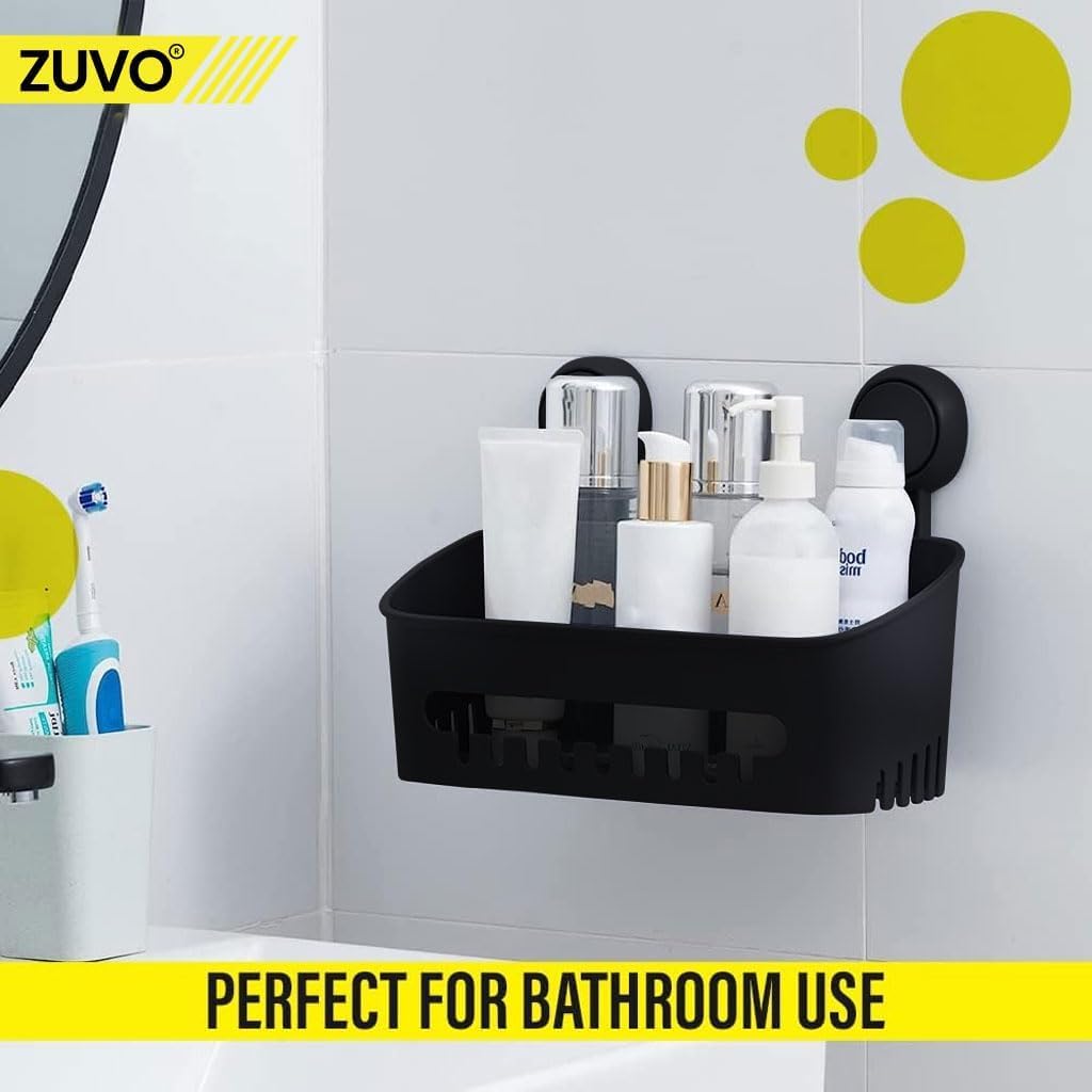 Zuvo No-Drill Suction Cup Shower Caddy Basket – Black