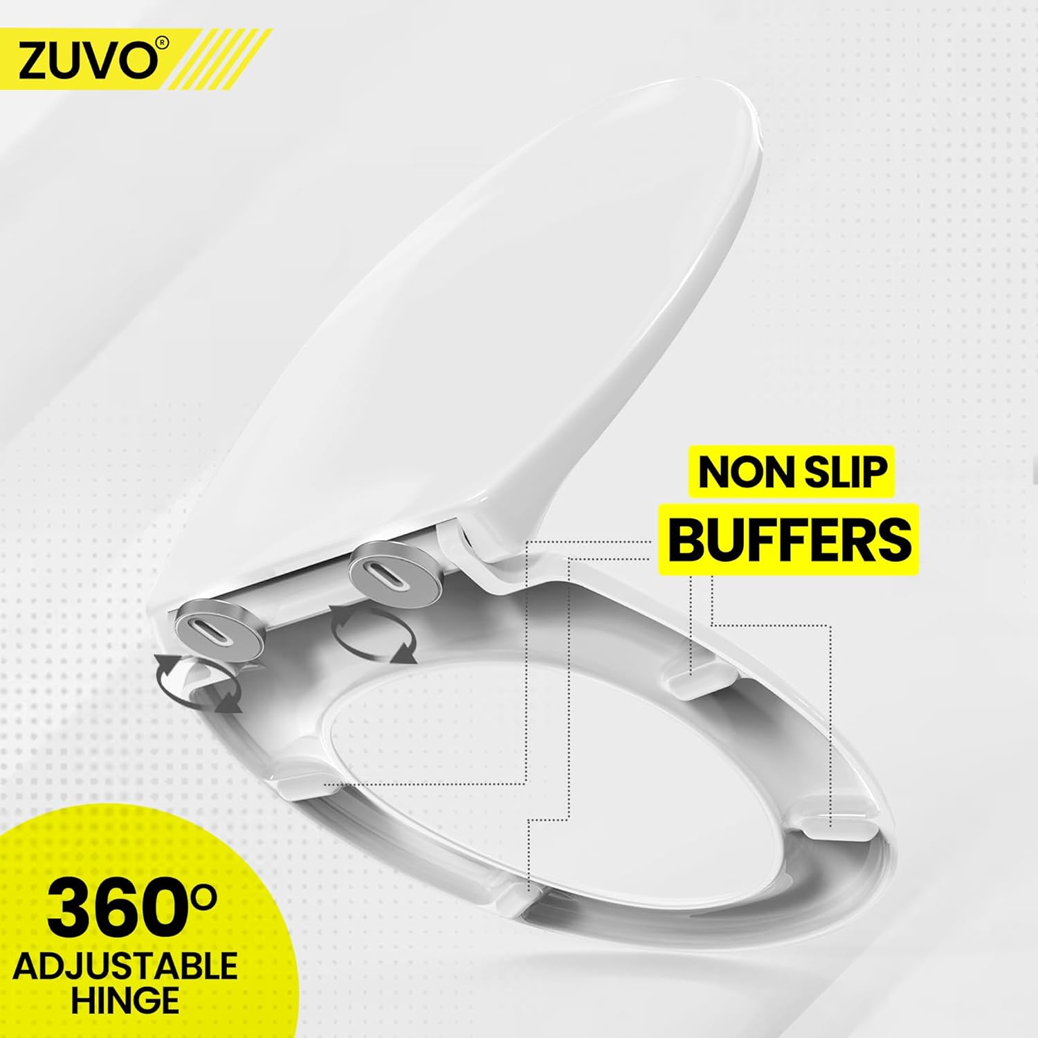Zuvo Soft-Close O-Shape Toilet Seat Quick Release, White