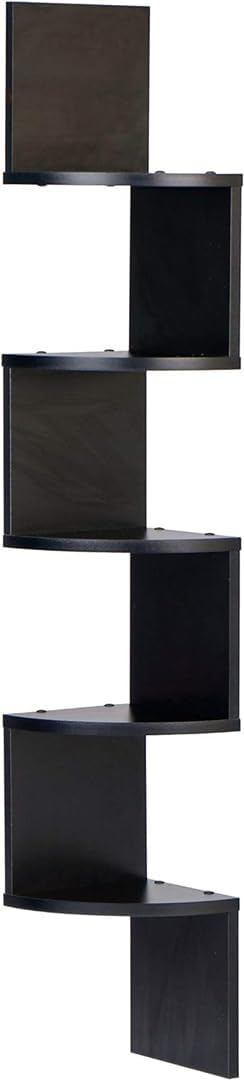 Zuvo Floating Corner Shelves 5 Tier Black Zigzag Wall Mounted Bookshelf
