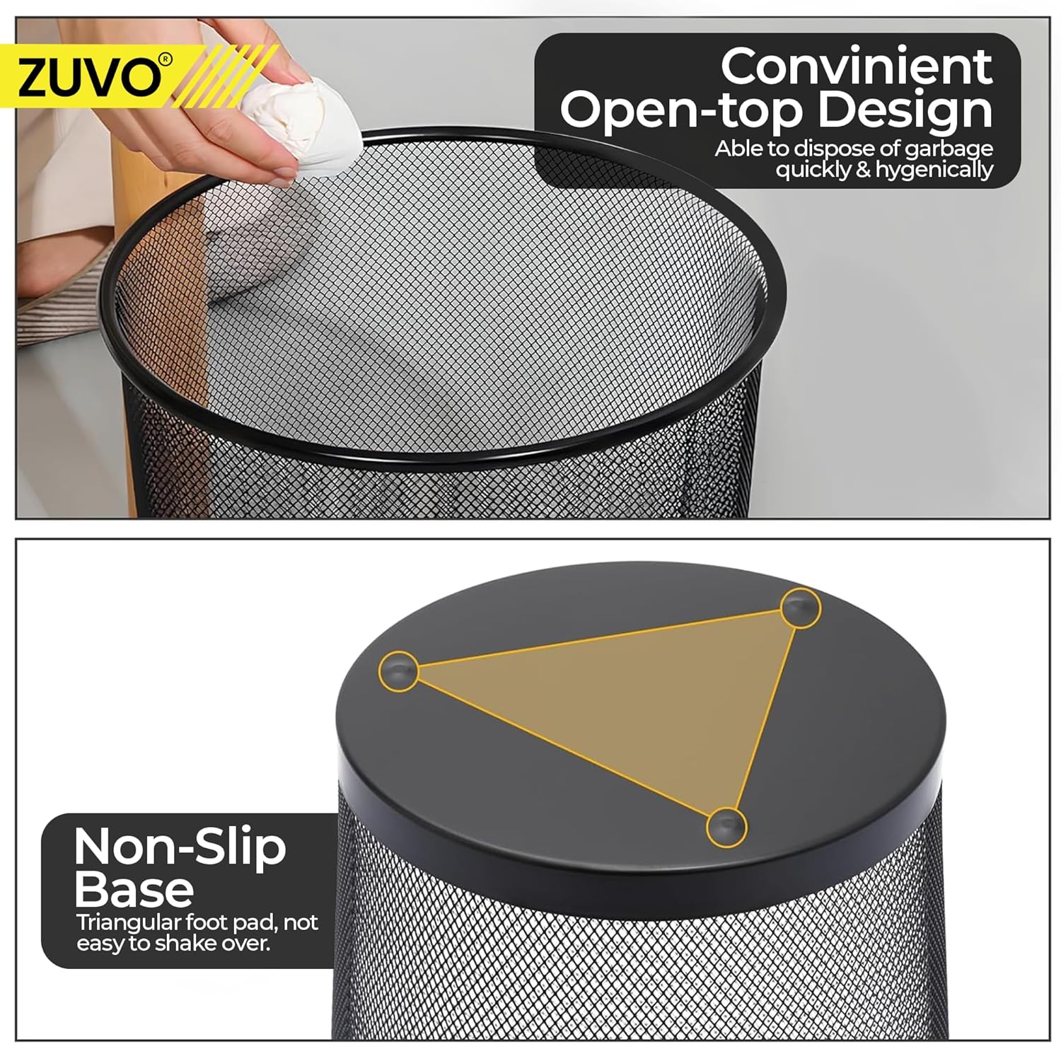 Zuvo Mesh Wastebasket Metal Wire Trash Can 4 Gallon, Black