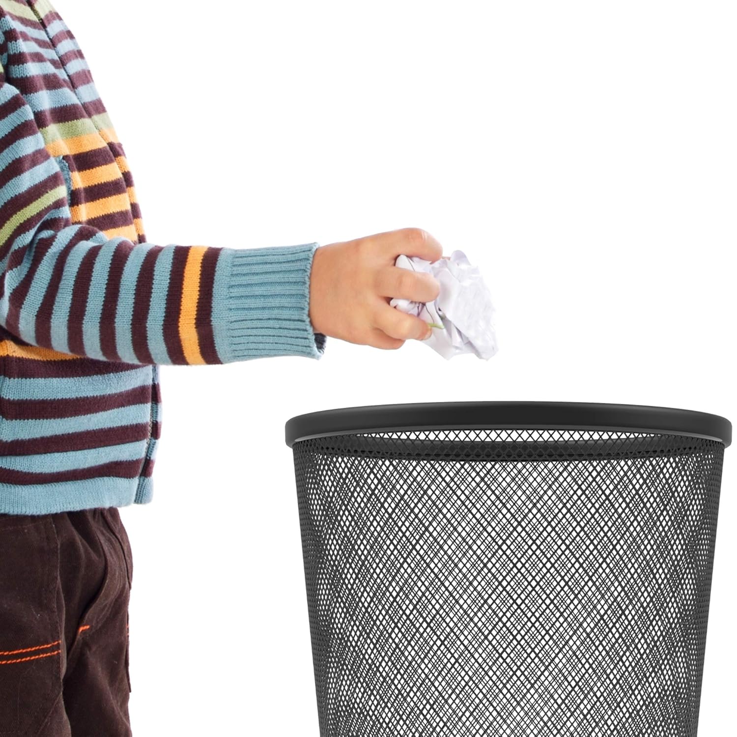 Zuvo Circular Mesh Waste Paper Bin Black Metal, Pack of 6