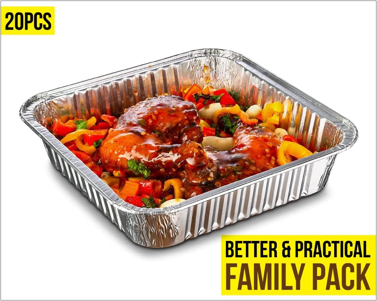 Zuvo 20 Pack Deep Aluminium Foil Trays with Paper Lids 22x22x8cm