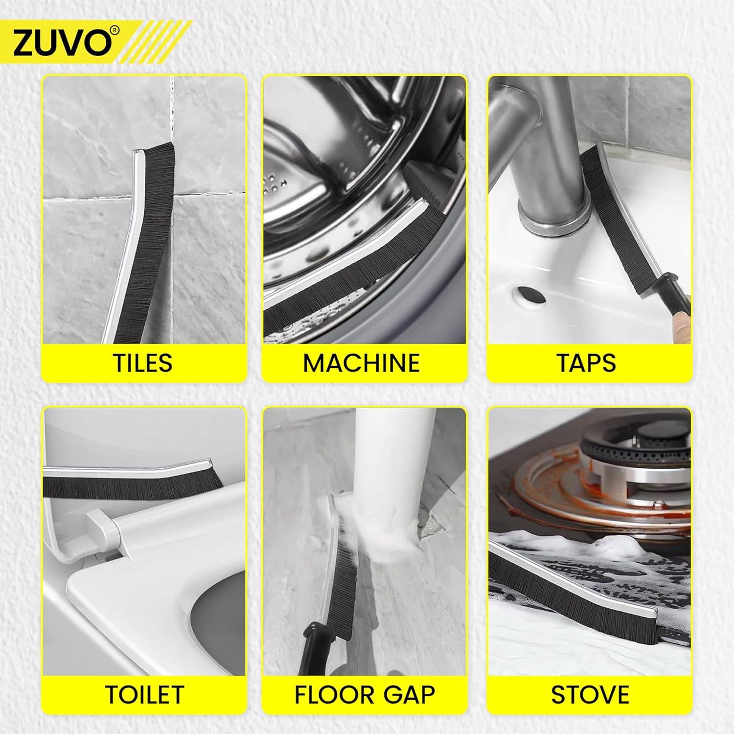 Zuvo Crevice Cleaning Brush 2-Pack XL Gap & Grout Cleaner