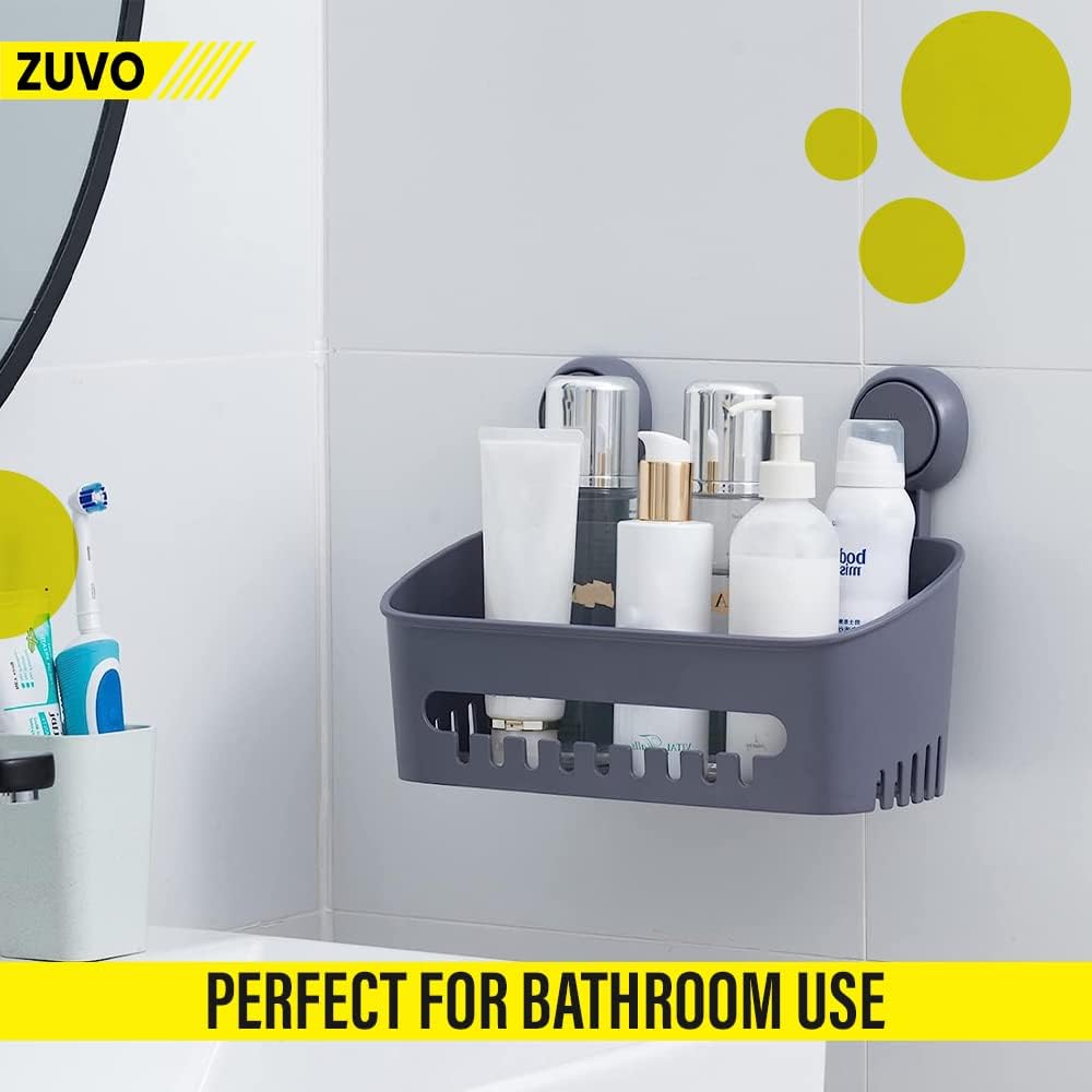 Zuvo No-Drill Shower Caddy Suction Cup Bathroom Shelf, Grey