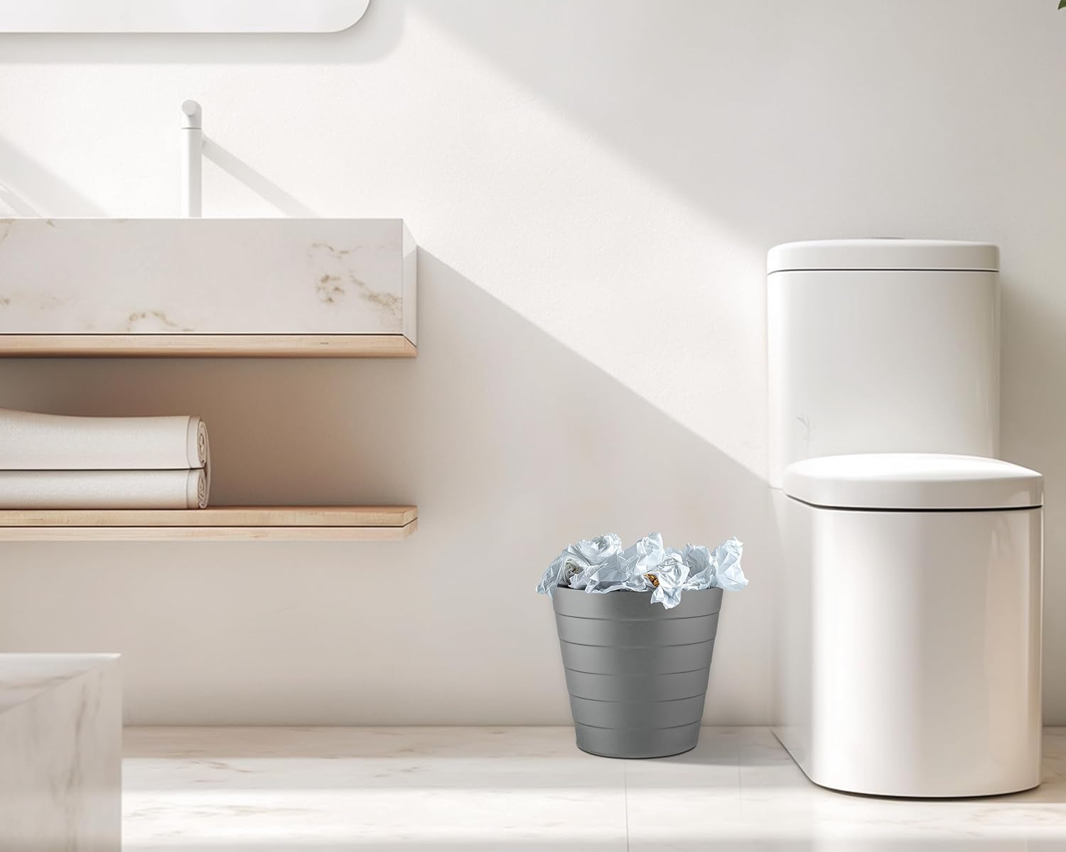 Zuvo Plastic Paper Bin 5L Shatter-Proof Wave Design, Grey