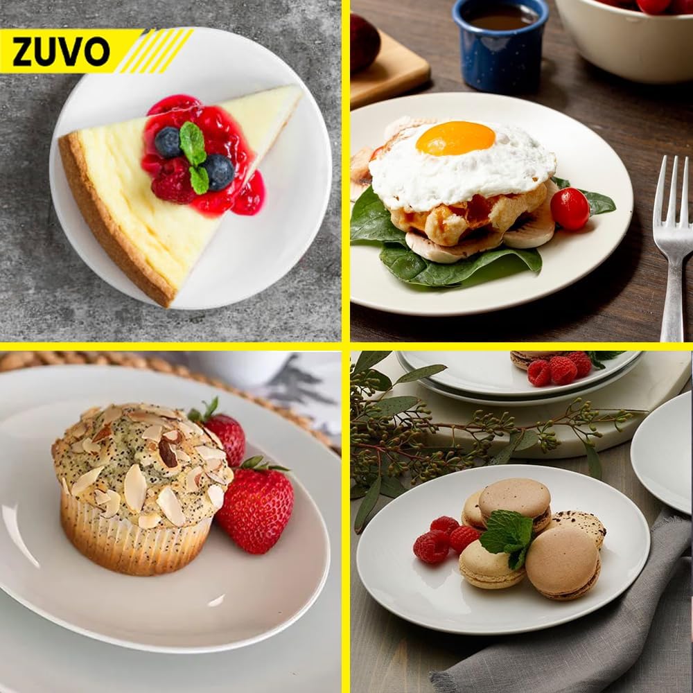 Zuvo White Porcelain Dinner Plates Set of 6 – 6 Inch Microwave Safe Coupe