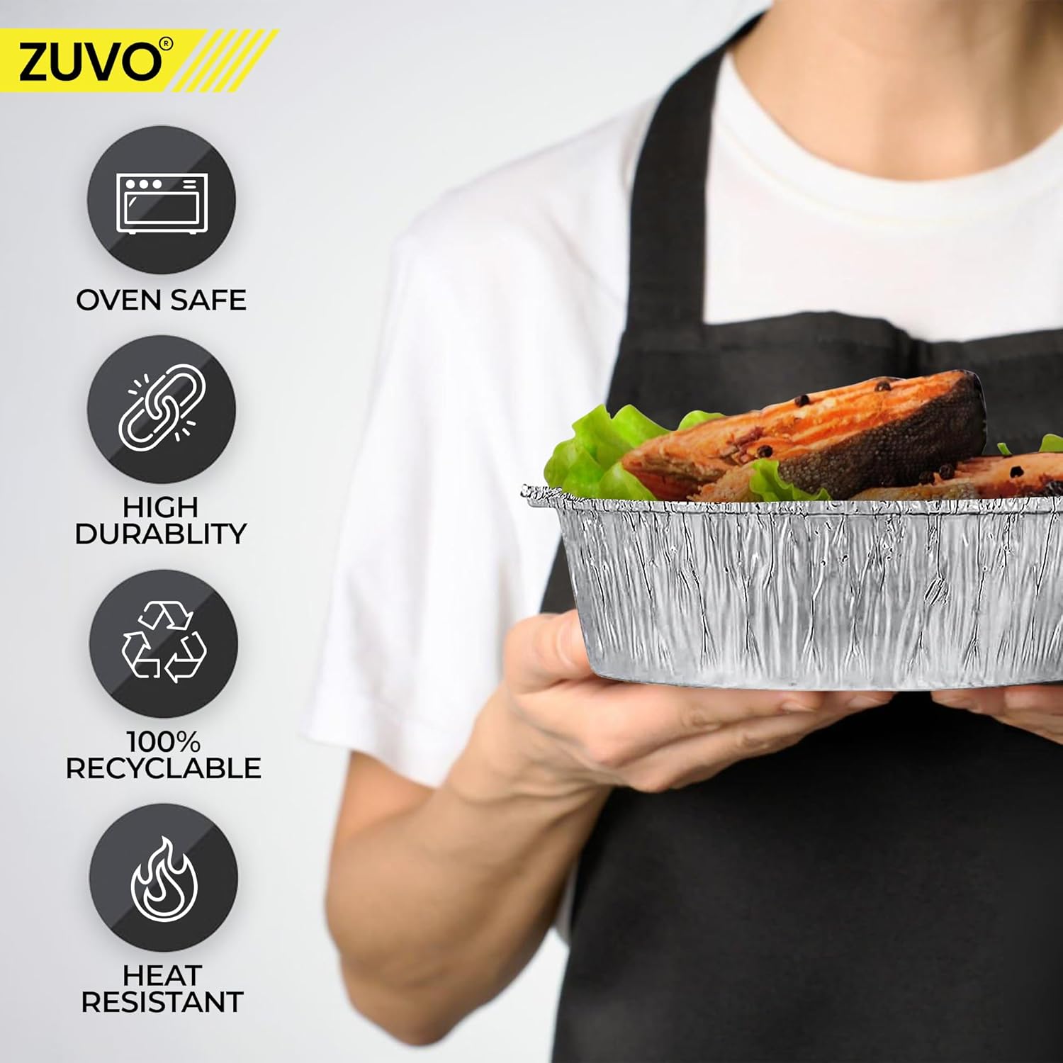 Zuvo Round Aluminium Containers 20 Pack Foil Flan Cases with Paper Lids