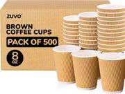 Zuvo Disposable Coffee Cups 8oz 500 Pack Ripple Takeaway Paper Cups for Hot Drinks and Coffee