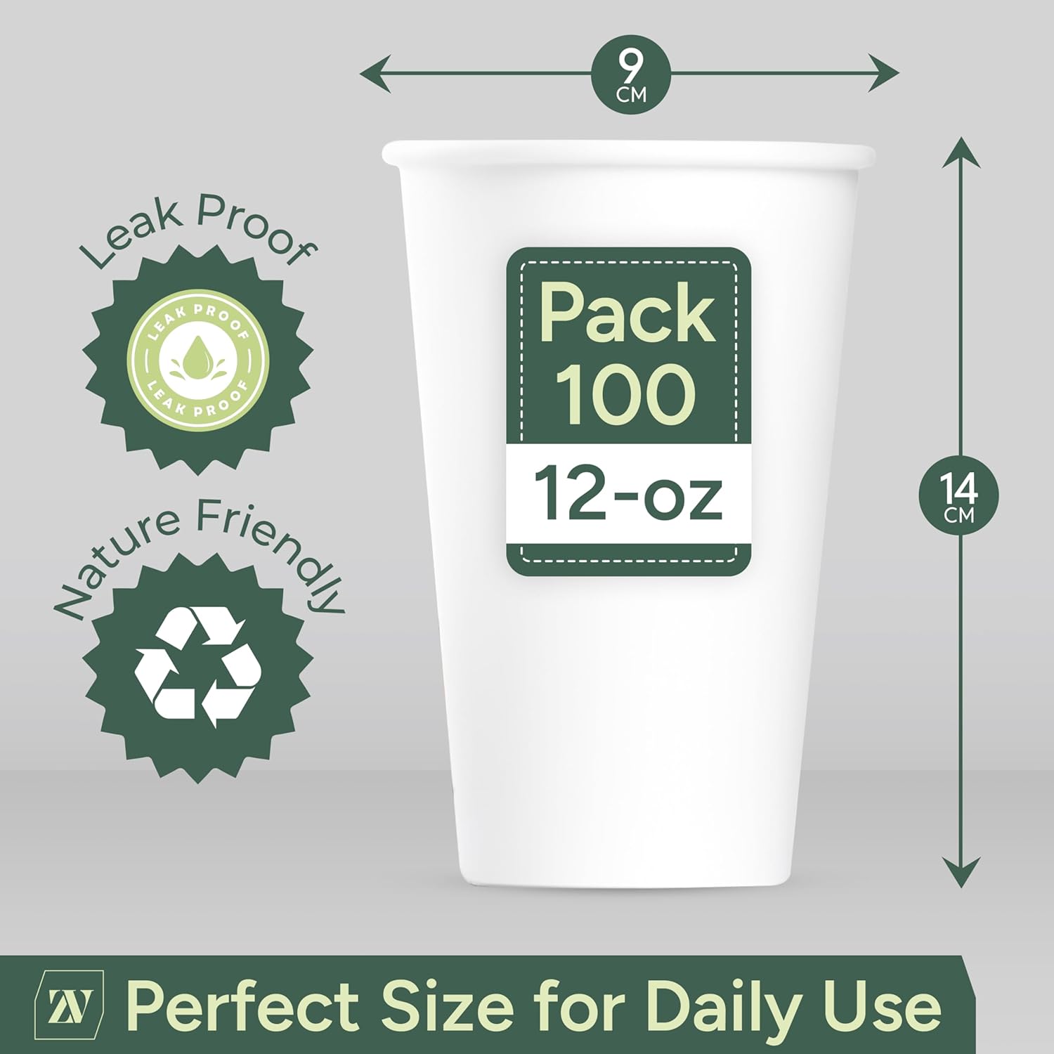 Zuvo - 100 x 12oz White Paper Cups | Strong Disposable Cups for Hot and Cold Drinks