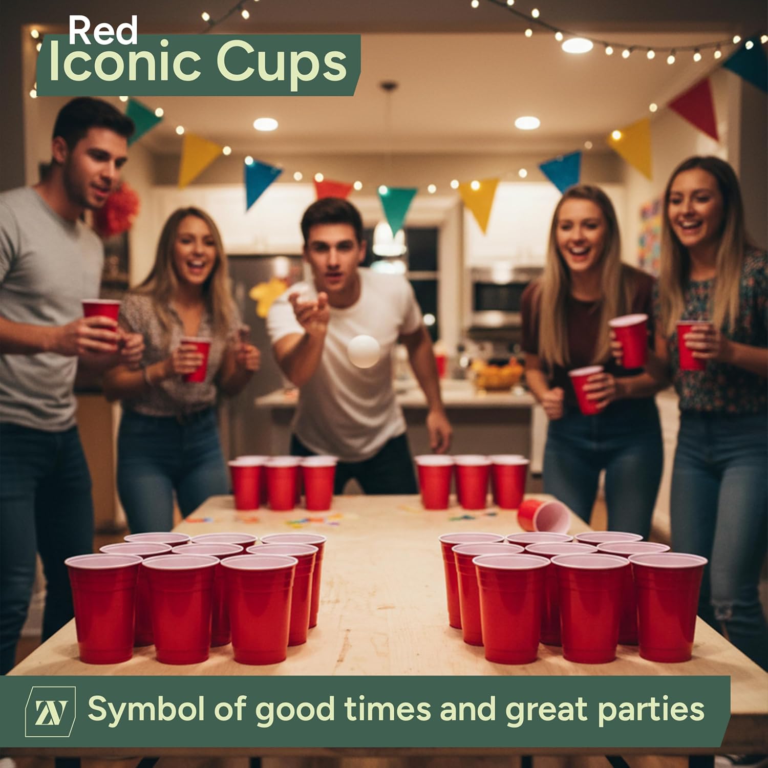 Zuvo Red Party Cups 16oz 50 Pack Durable Disposable Recyclable Drinkware