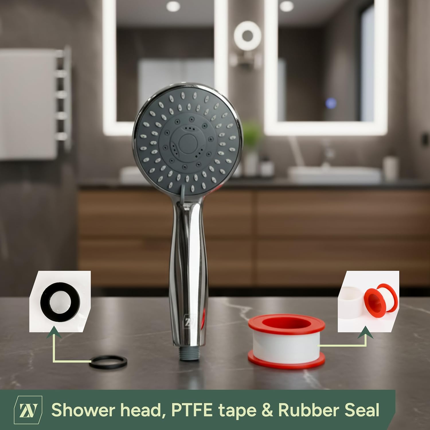 Zuvo Adjustable High Pressure Shower Head Universal Handheld Showerhead with 5 Spray Modes Powerful Chrome Replacement for Low Pressure