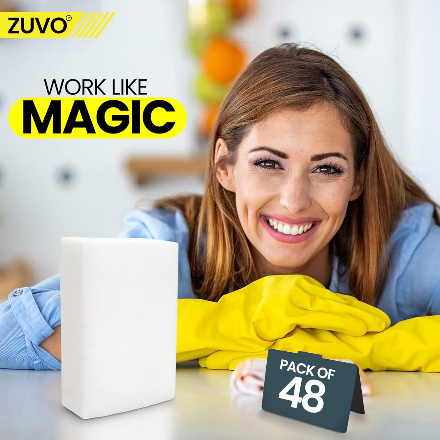 Zuvo Magic Eraser Sponge 48 Pack – Heavy Duty Eco Melamine Cleaning Pads