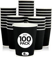 Zuvo Ripple Coffee Cups 8oz 100-Pack Black, No Lids