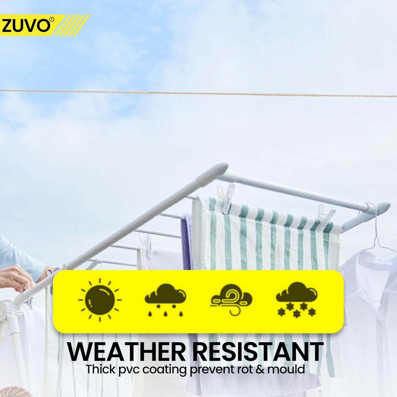 50M Outdoor Retractable Washing Line - Durable Polyester Washing Line Rope for Laundry - Garden Clothes Lines for Outside with Nylon Rope - Premium Quality by Zuvo