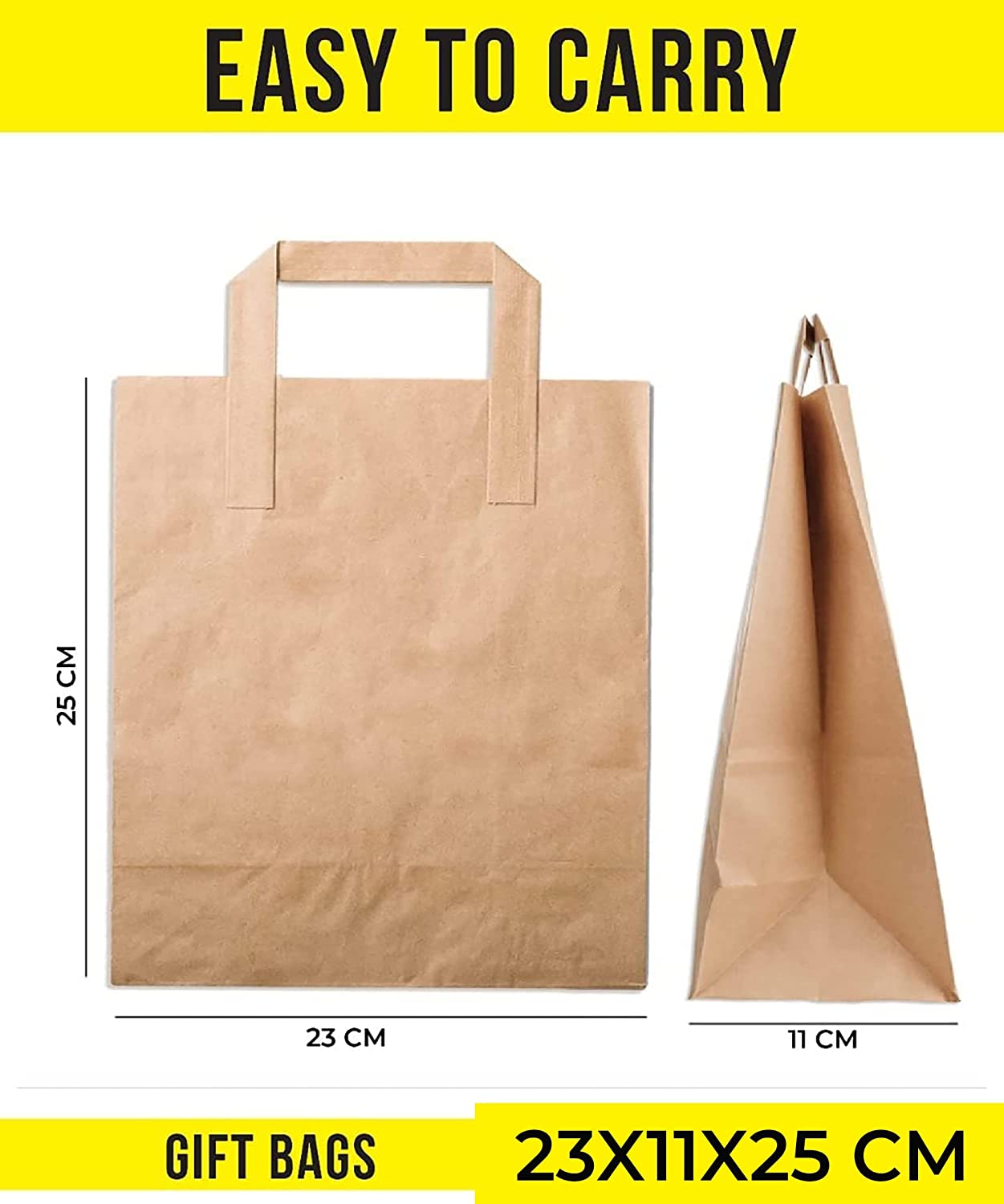 [25 Pack] Brown Kraft Paper Bags with Handles, Small Gift Bags, kraft Paper Party Bags, Shopping Bags, Bown Craft Bags, Zuvo (18 x 21 x 09 cm)