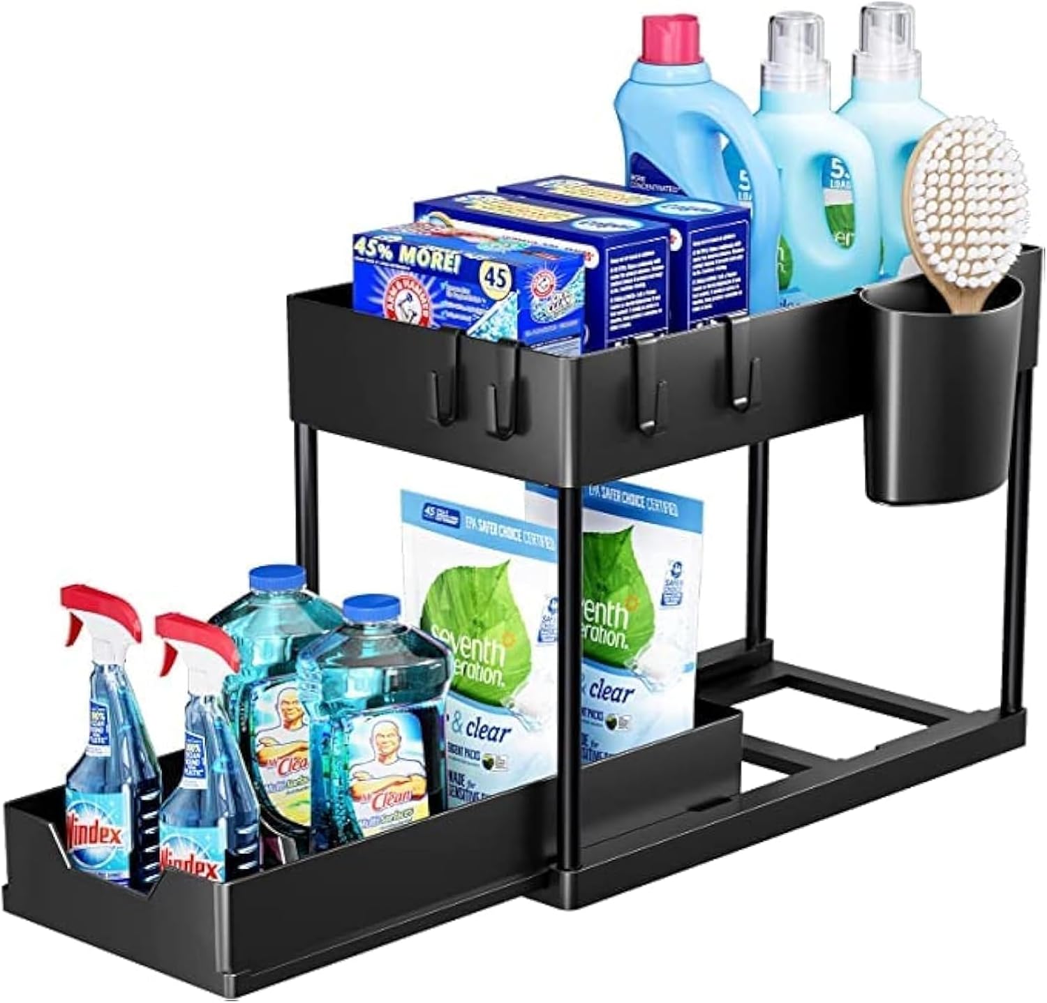 Zuvo Under Sink Storage Rack Heavy Duty Black Organiser for Kitchen