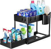 Zuvo Under Sink Storage Rack Heavy Duty Black Organiser for Kitchen