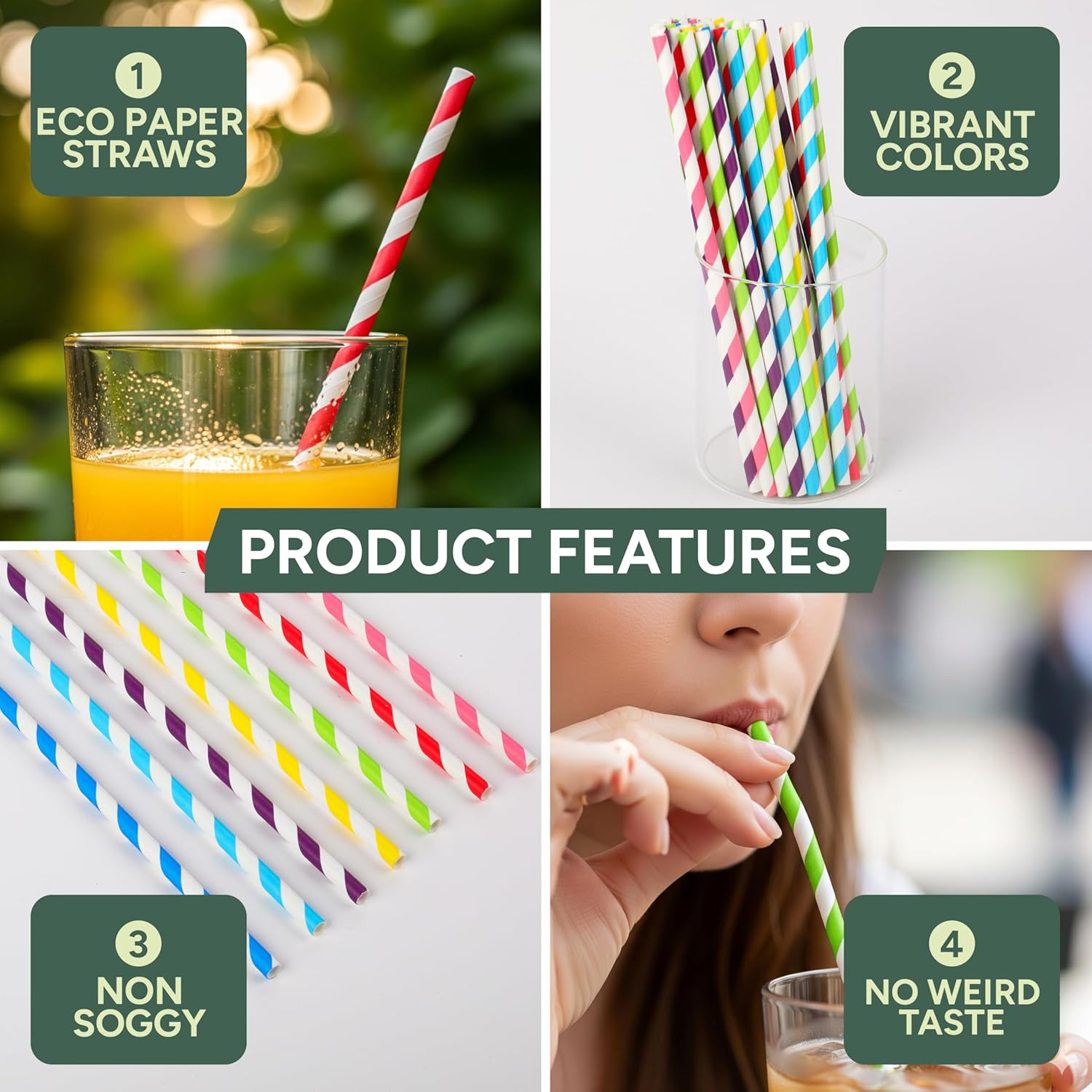 ZUVO 250 x Paper Drinking Straws 20cm | Biodegradable Eco-Friendly Party Pack