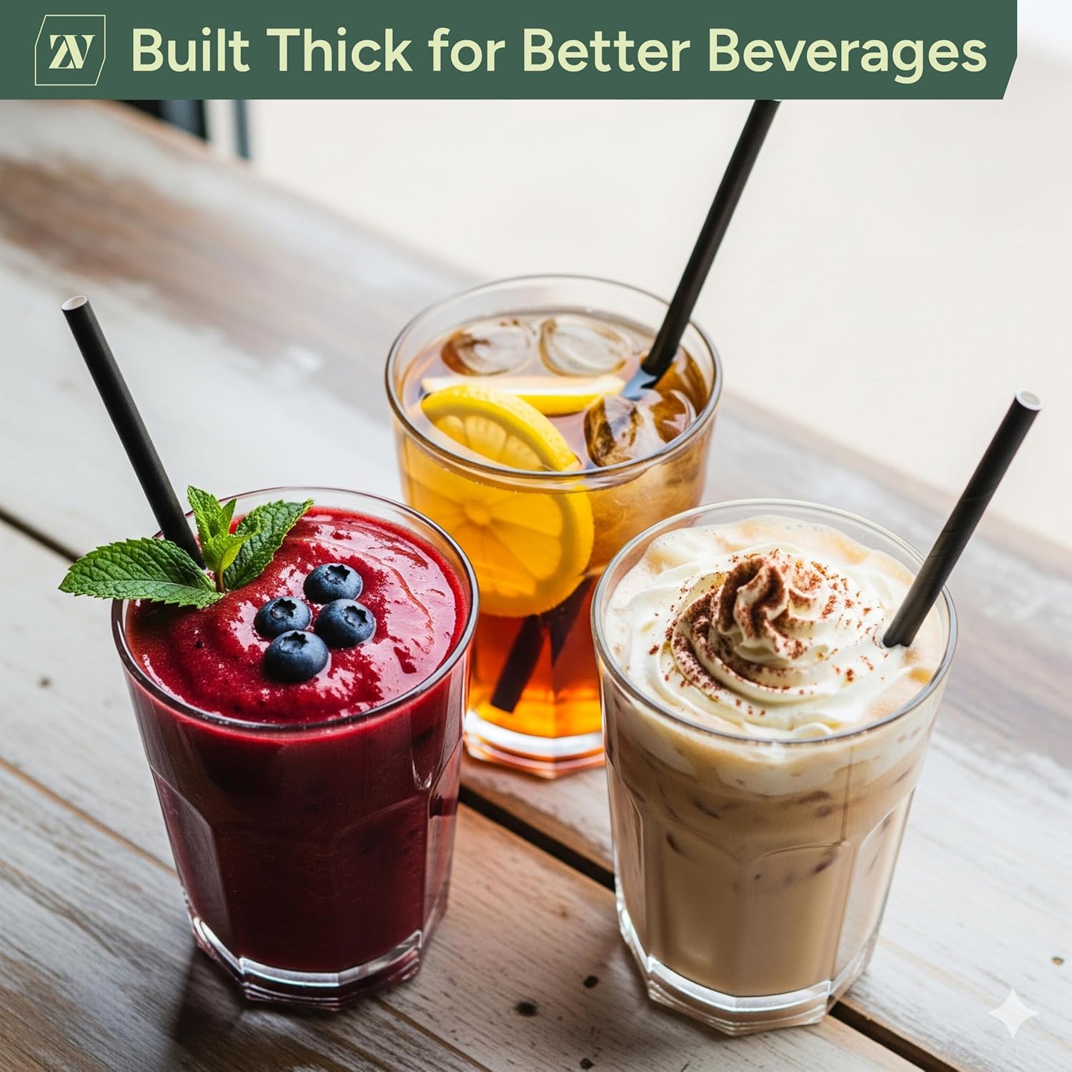 ZUVO | 250 x 14cm Black Paper Straws | Biodegradable Eco-Friendly Party Drinks