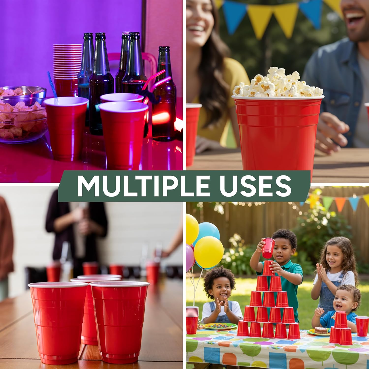 Zuvo Red Party Cups 16oz 50 Pack Durable Disposable Recyclable Drinkware