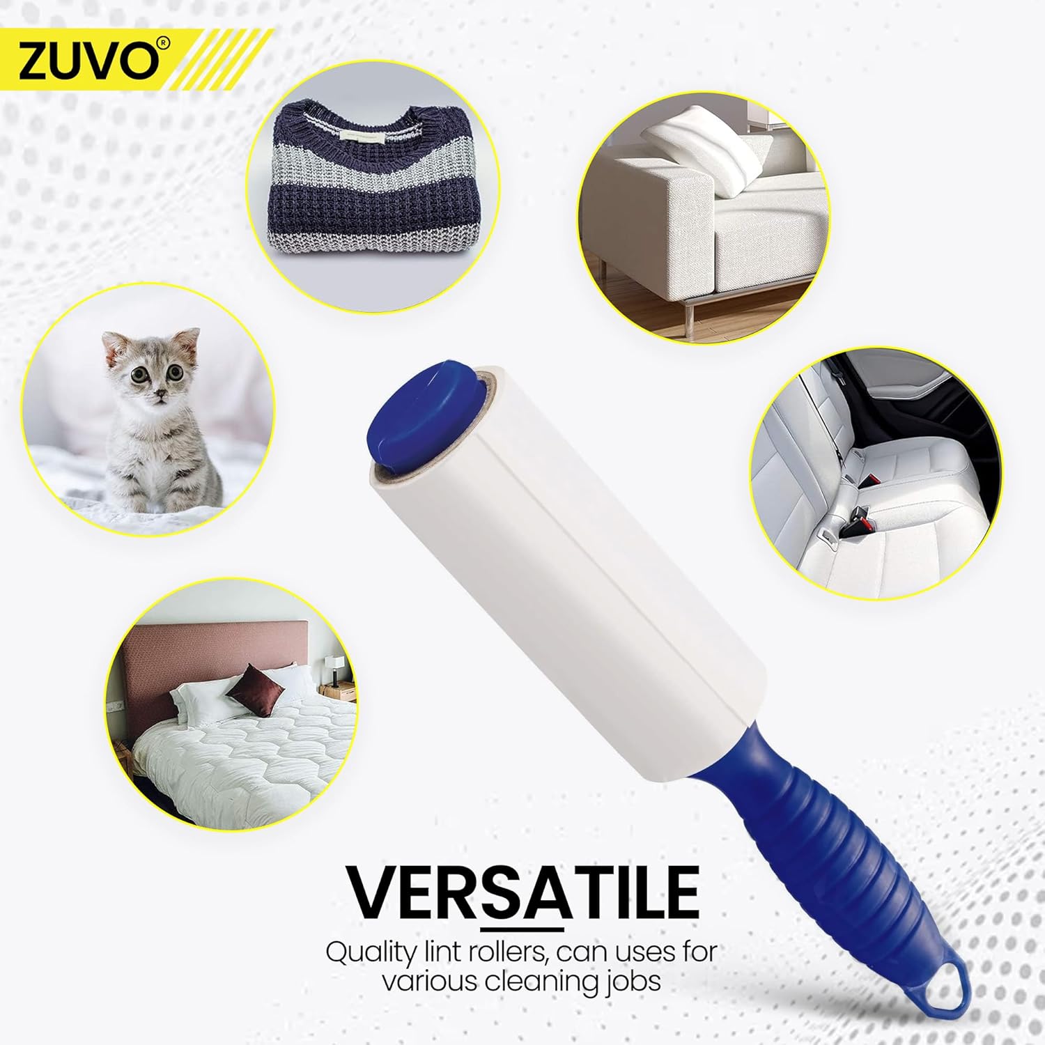 Lint Roller with 2 Handles & 5 Refills, Pet Hair Remover for Cats and Dogs, Extra Sticky Hair Remover, Reusable Lint Roller for Clothes & Furniture, Efficient Hair Removal - Zuvo