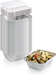 Zuvo 50 Pack Aluminium Foil Food Containers with Lids 12x8x4cm