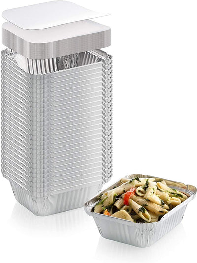Zuvo 50 Pack Aluminium Foil Food Containers with Lids 12x8x4cm