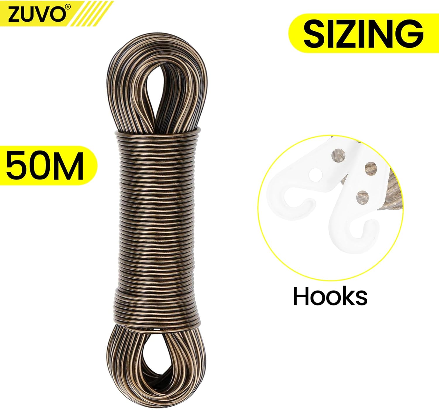 50M Outdoor Retractable Washing Line - Durable Polyester Washing Line Rope for Laundry - Garden Clothes Lines for Outside with Nylon Rope - Premium Quality by Zuvo