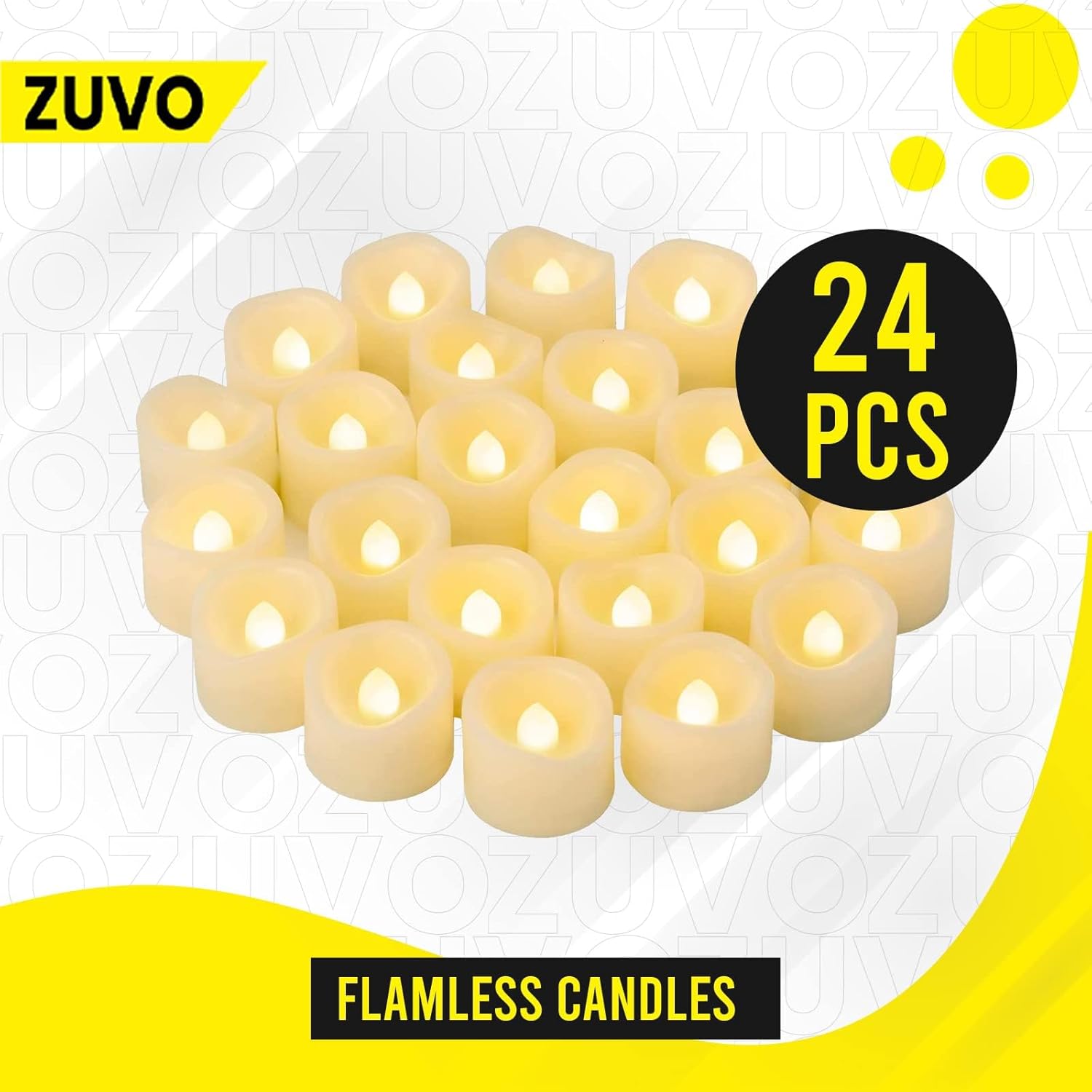 Battery Tea lIghts Candles (24 Pack) - Warm White Realistic and Bright Flickering Battery Operated Tea Lights Candles - Beautiful Flamlessless LED tea lights for Home Decor - Wave Design Fake Candles