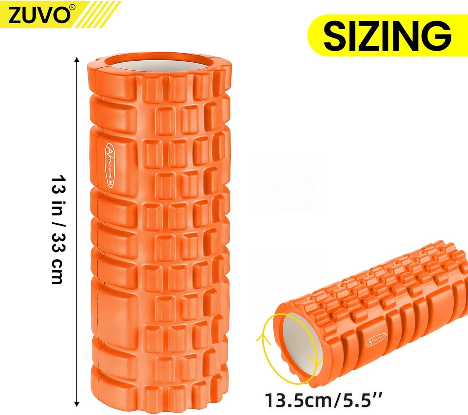 Foam Roller for Gym Equipment - Lightweight Orange Foam Rollers for Muscles and Back Massagers for Pain Relief - Premium Quality Massage Tool by Zuvo