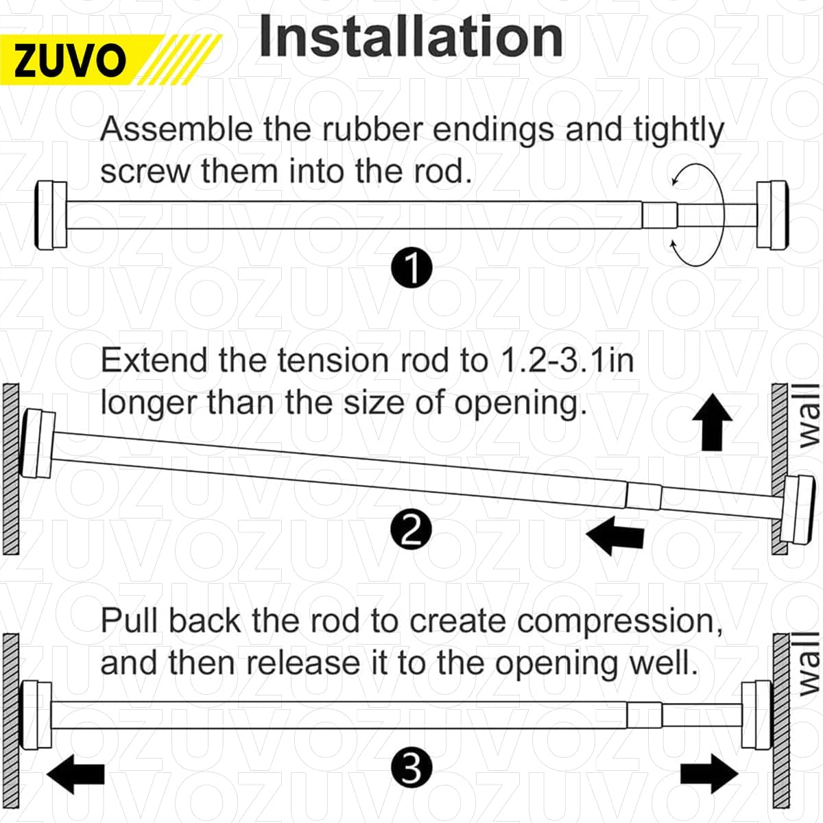 Tension Curtain Rod 40-60cm Extendable – No Drill, Rust-Proof, Silver