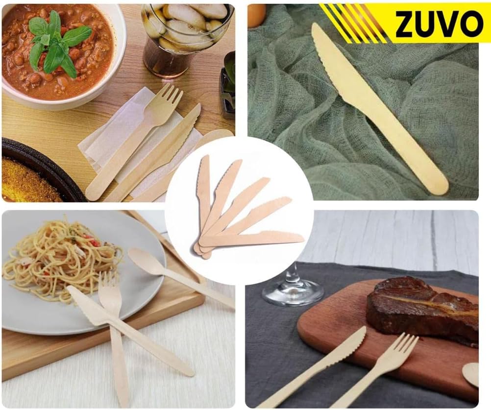 Zuvo Disposable Wooden Knives 100-Pack Eco-Friendly Birch