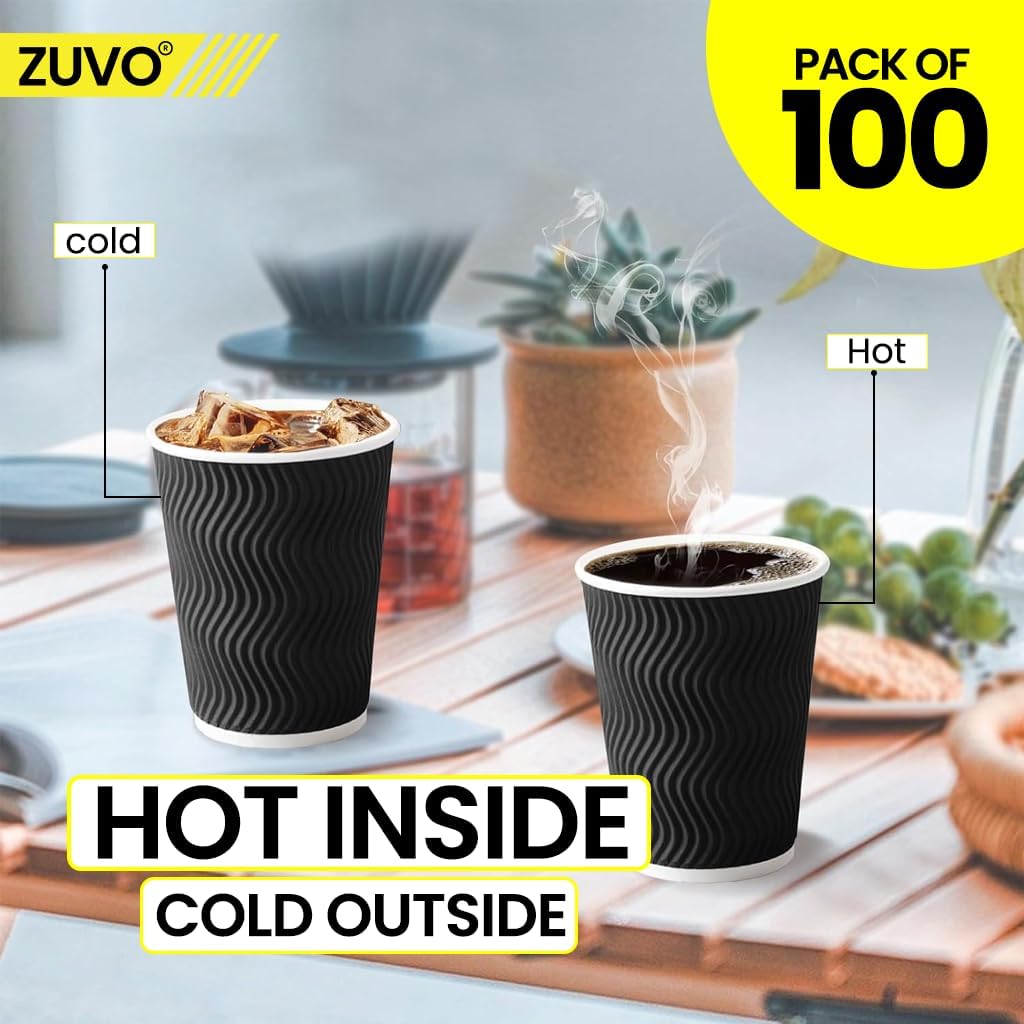 Zuvo Ripple Coffee Cups 8oz 100-Pack Black, No Lids