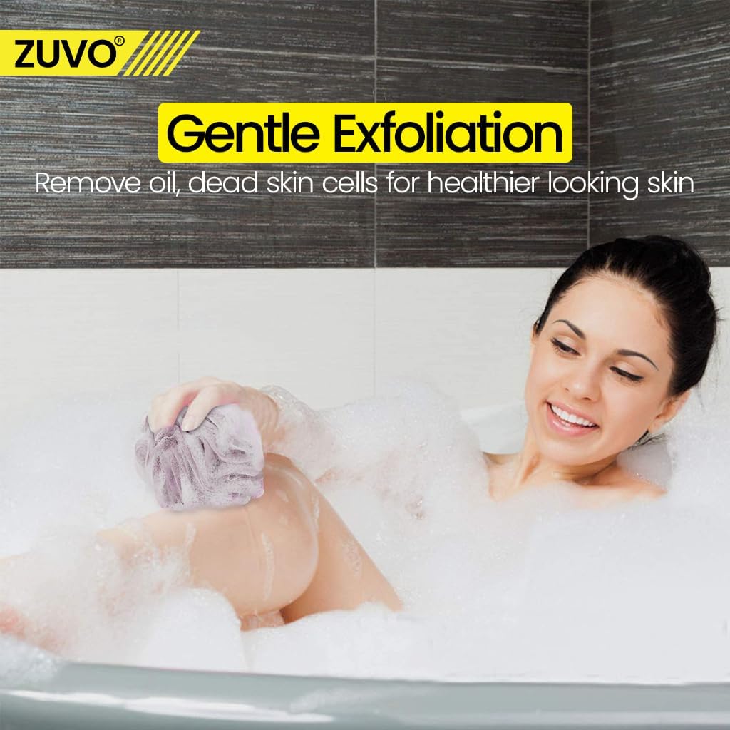 Zuvo Loofah Bath Sponge 4-Pack Soft, Durable Shower Puffs