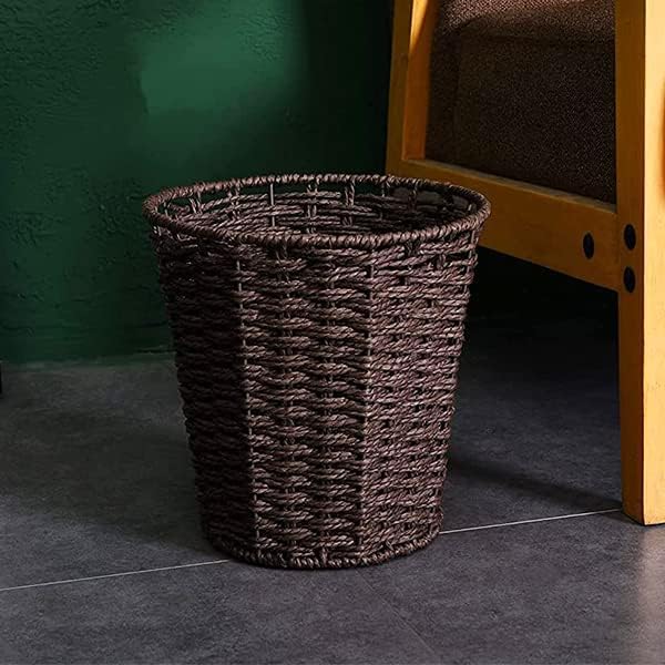 Zuvo Round Wicker Waste Paper Bin 25cm Rubbish Basket,Brown