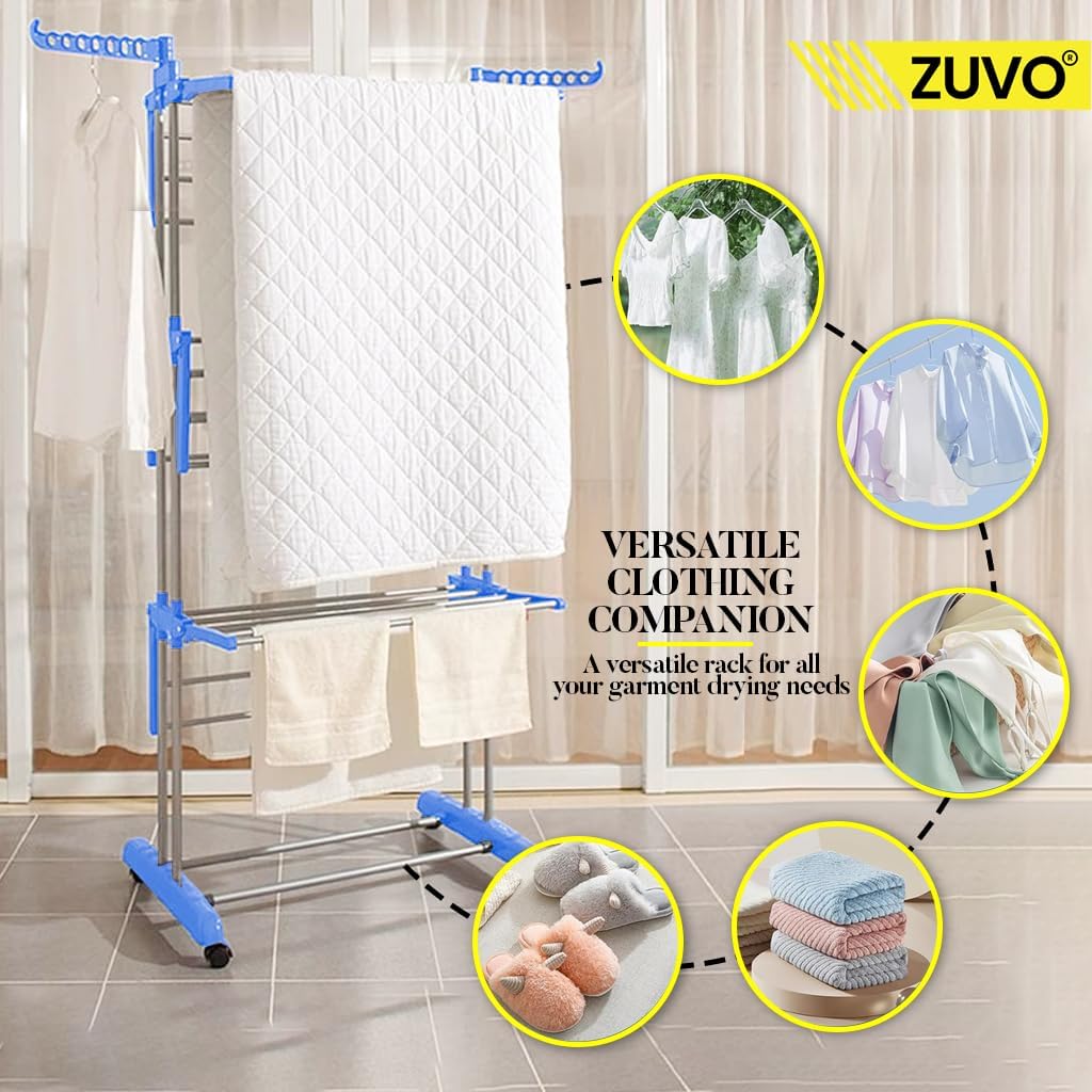 Zuvo 4 Tier Blue Foldable Airer Heavy Duty Stainless Steel Drying Rack