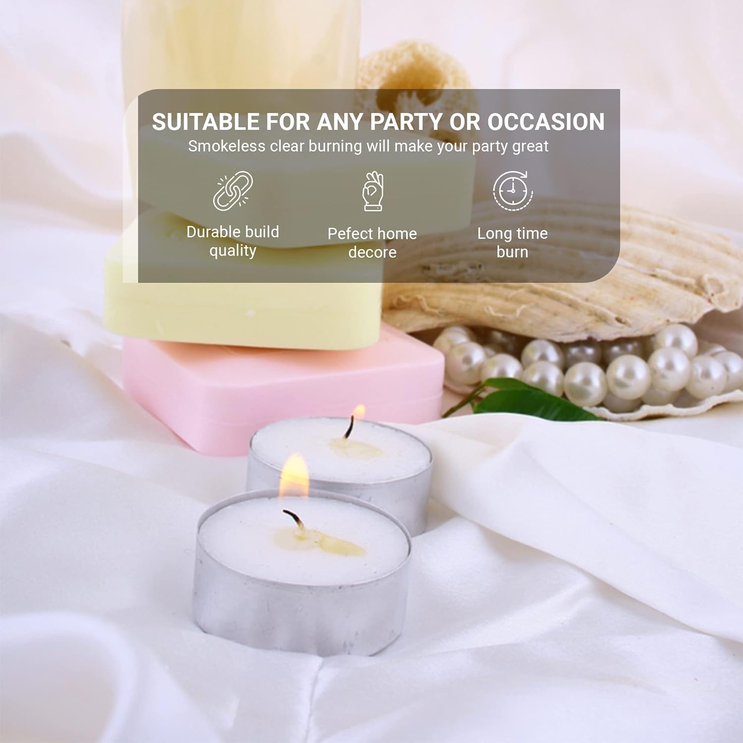Zuvo Tea Light Candles 4 Hour Burn 50 Pack Unscented Smokeless Tealights