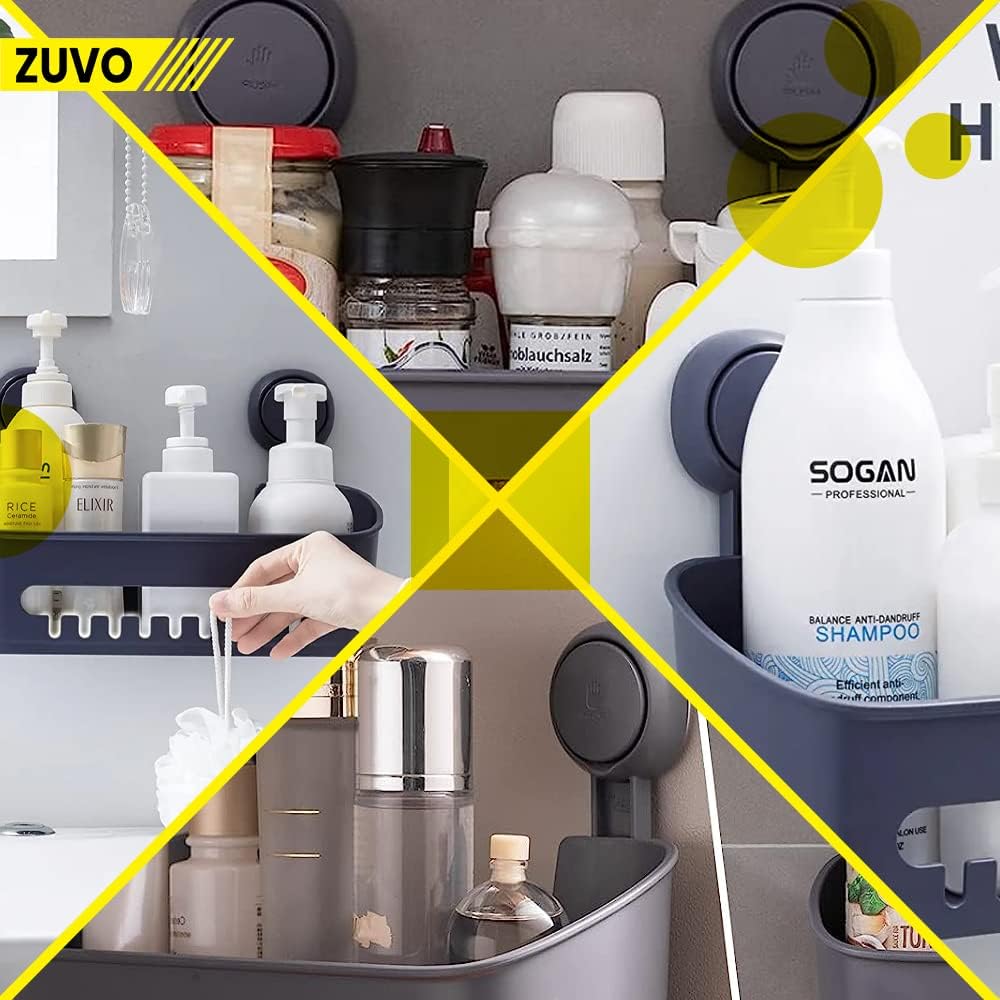 Zuvo No-Drill Shower Caddy Suction Cup Bathroom Shelf, Grey