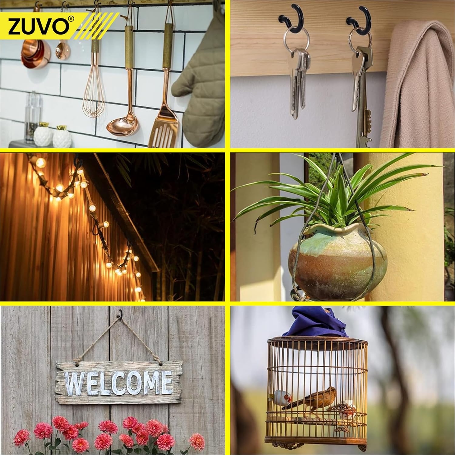 Zuvo 36pcs Metal Ceiling Hooks 1.8in Vinyl Coated Screw in Cup Hooks