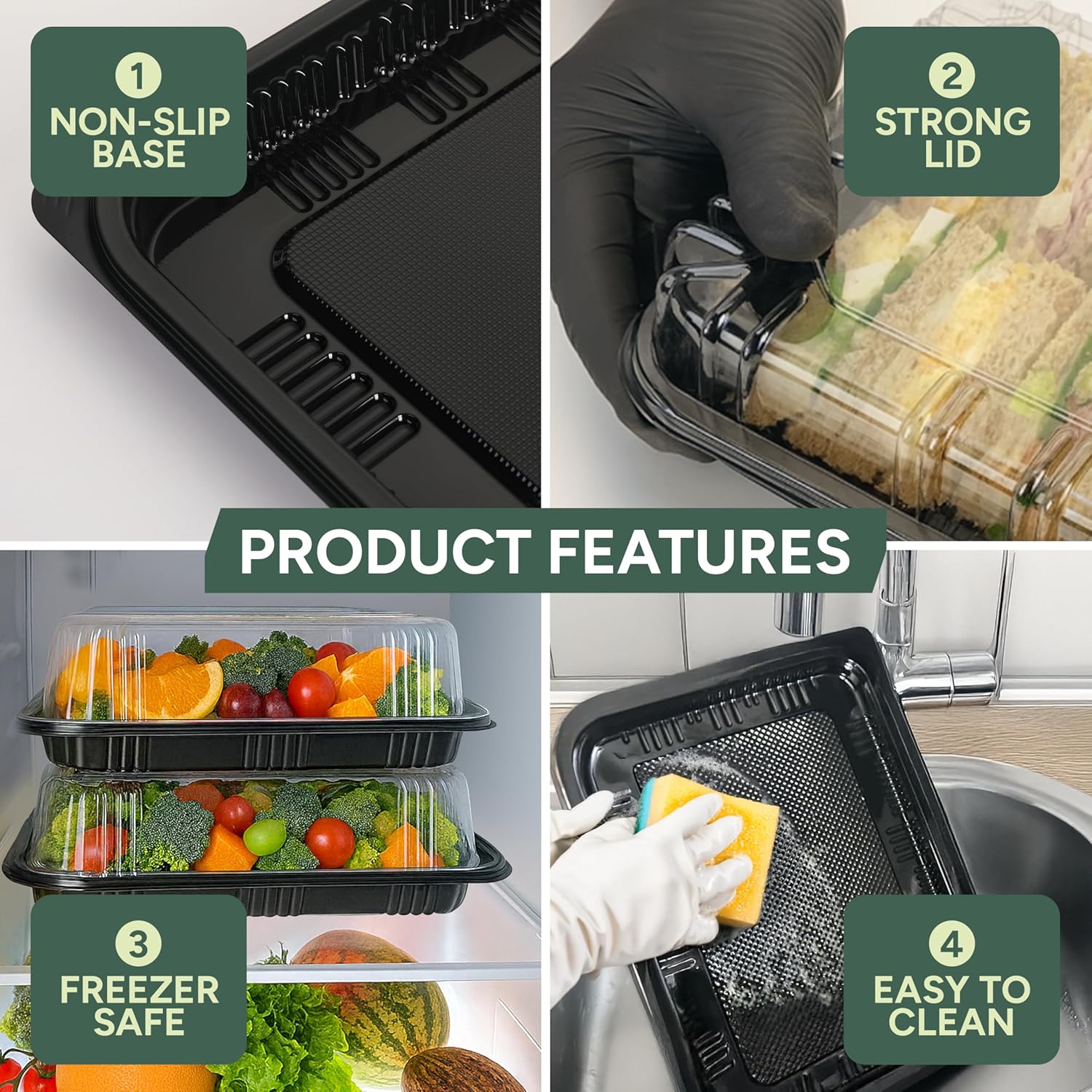 Zuvo Reusable Party Food & Sandwich Platters 5 Pack – Trays with Lids 34x24cm