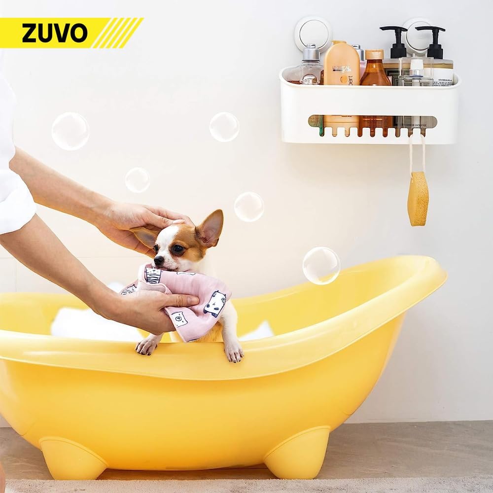 Zuvo No-Drill Shower Caddy – Suction Cup Bathroom Shelf, White
