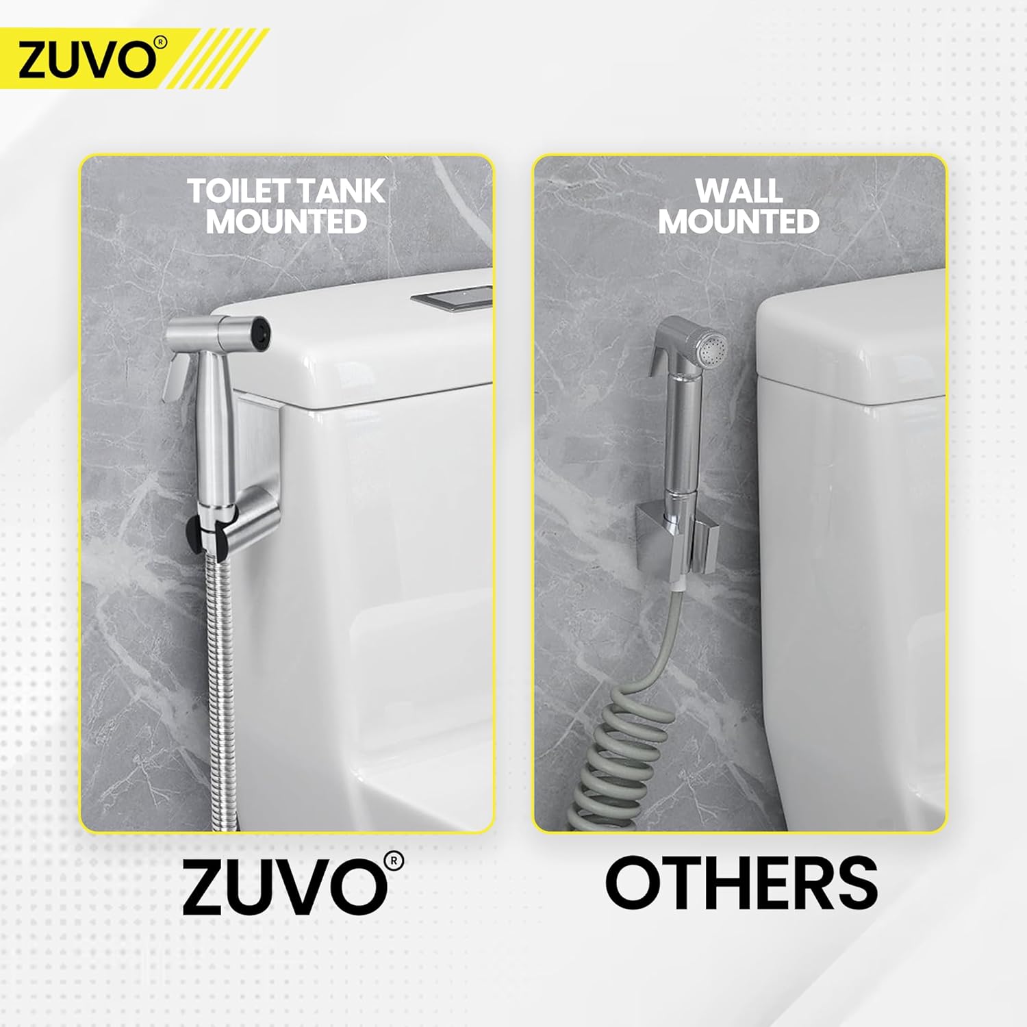 Zuvo 304 Stainless Steel Handheld Bidet Sprayer 1.5M Hose