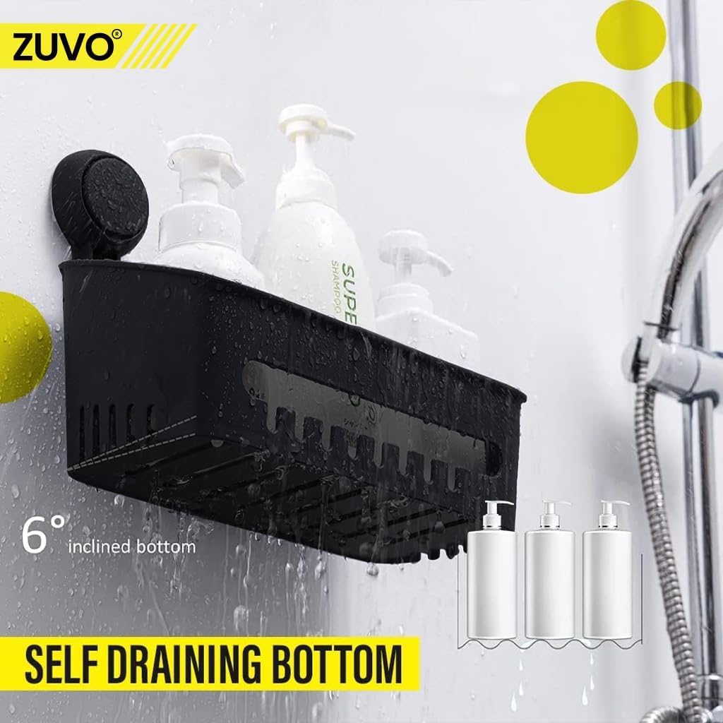 Zuvo No-Drill Suction Cup Shower Caddy Basket – Black