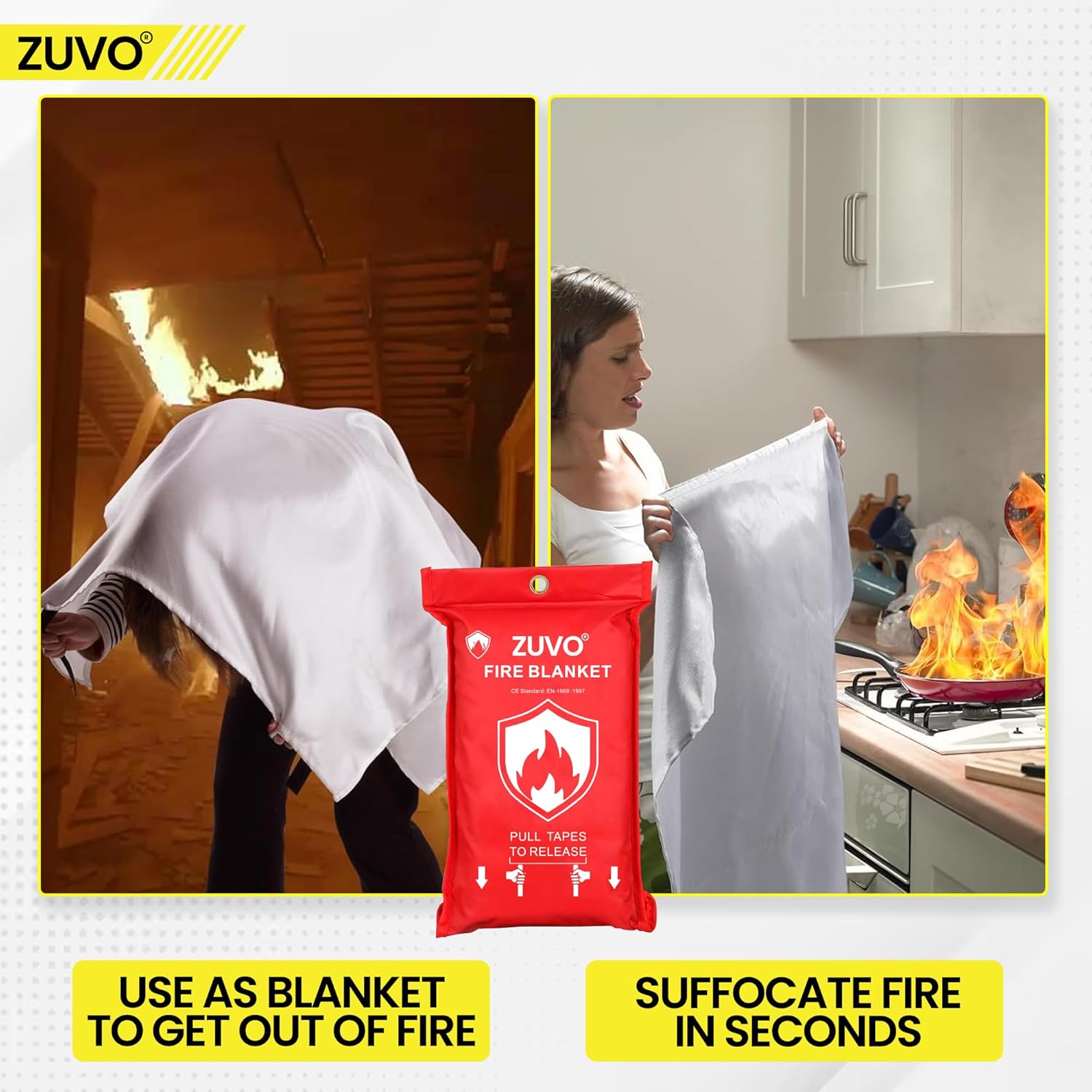 Zuvo Fire Blanket Certified Compact Emergency Safety for Home Kitchen